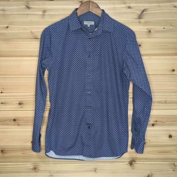 Ted Baker London Men's Button Down Shirt Blue Size 2 100% Cotton - Picture 1 of 9